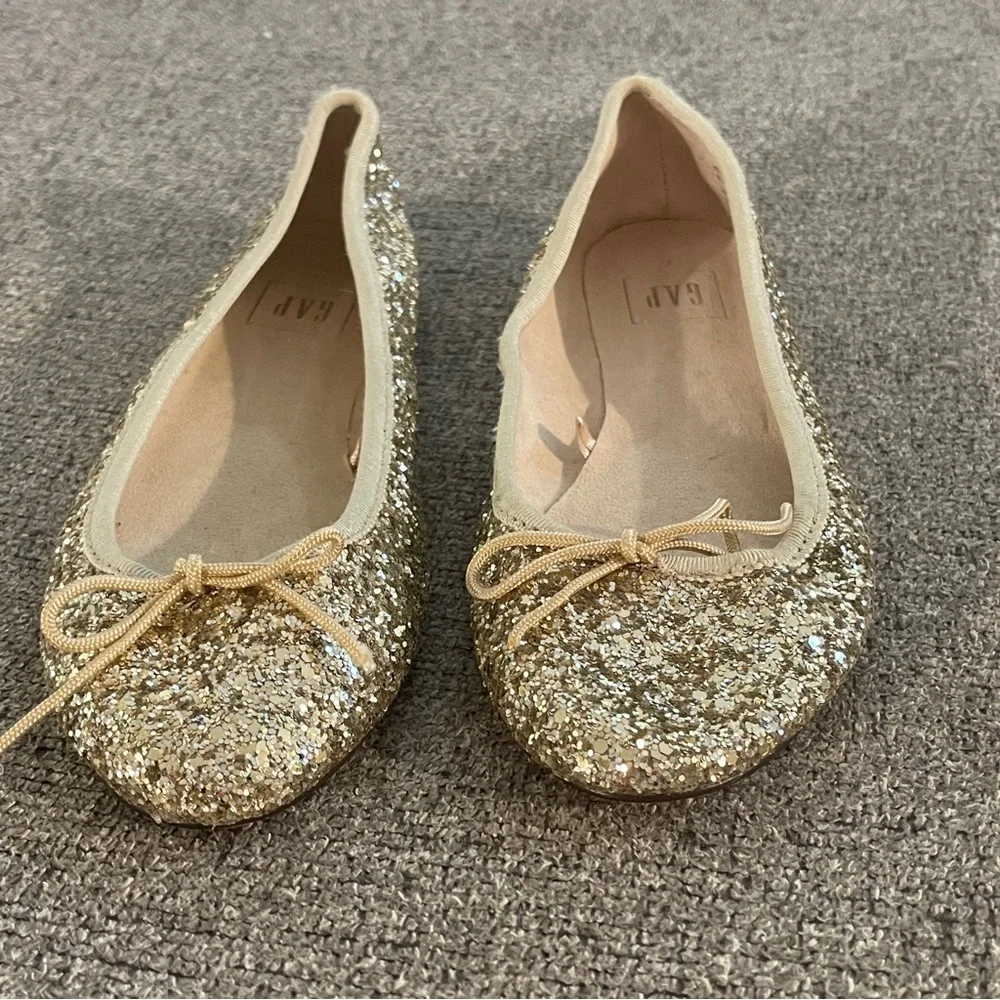 Girls Gap Gold Glitter Ballet Flats Holiday Fall Christmas Size 6